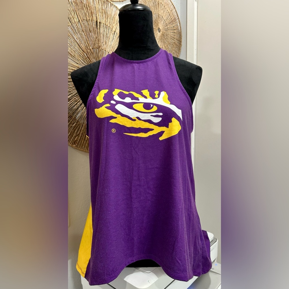 LSU Purple Graphic Tiger Open-back Muscle Tank - Yellow & White Logo